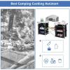 Giantex Camping Kitchen Station, Folding Grill Table with 26” Tabletop, 2 Side Tables, Storage Organizer, Detachable Windscreen, Portable Camp Cook Outdoor Prep Station Backyard BBQ Picnic (Black)(Black)