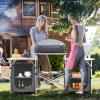 Giantex Camping Kitchen Station, Folding Grill Table with 26” Tabletop, 2 Side Tables, Storage Organizer, Detachable Windscreen, Portable Camp Cook Outdoor Prep Station Backyard BBQ Picnic (Black)(Grey)