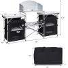 Giantex Camping Kitchen Station, Folding Grill Table with 26” Tabletop, 2 Side Tables, Storage Organizer, Detachable Windscreen, Portable Camp Cook Outdoor Prep Station Backyard BBQ Picnic (Black)(Black)