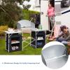 Giantex Camping Kitchen Station, Folding Grill Table with 26” Tabletop, 2 Side Tables, Storage Organizer, Detachable Windscreen, Portable Camp Cook Outdoor Prep Station Backyard BBQ Picnic (Black)(Black)