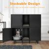 Giantex Cat Litter Box Enclosure – Cat Washroom Hidden Furniture, 2 Storage Cabinets, Removable Cat Scratcher, Air Vents, Detachable Legs, Wood Pet Crate Indoor Cat House TV Stand (Rustic Brown)(Black)