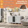 Giantex Cat Litter Box Enclosure – Cat Washroom Hidden Furniture, 2 Storage Cabinets, Removable Cat Scratcher, Air Vents, Detachable Legs, Wood Pet Crate Indoor Cat House TV Stand (Rustic Brown)(Light Gray & White)