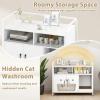 Giantex Cat Litter Box Enclosure – Cat Washroom Hidden Furniture with Front Entry, Scratcher, 2-Door Storage Cabinet, 2 Compartments, Air Vents, Metal Frame, Wooden Pet Crate House (Black)(White)