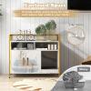 Giantex Cat Litter Box Enclosure – Cat Washroom Hidden Furniture with Front Entry, Scratcher, 2-Door Storage Cabinet, 2 Compartments, Air Vents, Metal Frame, Wooden Pet Crate House (Black)(Marble White)
