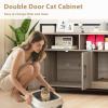 Giantex Cat Litter Box Enclosure – Cat Washroom Hidden Furniture with Front Entry, Scratcher, 2-Door Storage Cabinet, 2 Compartments, Air Vents, Metal Frame, Wooden Pet Crate House (Black)(Oak Gray)