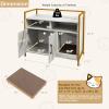 Giantex Cat Litter Box Enclosure – Cat Washroom Hidden Furniture with Front Entry, Scratcher, 2-Door Storage Cabinet, 2 Compartments, Air Vents, Metal Frame, Wooden Pet Crate House (Black)(Marble White)