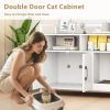 Giantex Cat Litter Box Enclosure – Cat Washroom Hidden Furniture with Front Entry, Scratcher, 2-Door Storage Cabinet, 2 Compartments, Air Vents, Metal Frame, Wooden Pet Crate House (Black)(White)