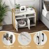 Giantex Cat Litter Box Enclosure – Cat Washroom Hidden Furniture with Front Entry, Scratcher, 2-Door Storage Cabinet, 2 Compartments, Air Vents, Metal Frame, Wooden Pet Crate House (Black)(Marble White)