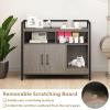 Giantex Cat Litter Box Enclosure – Cat Washroom Hidden Furniture with Front Entry, Scratcher, 2-Door Storage Cabinet, 2 Compartments, Air Vents, Metal Frame, Wooden Pet Crate House (Black)(Oak Gray)