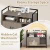 Giantex Cat Litter Box Enclosure – Cat Washroom Hidden Furniture with Front Entry, Scratcher, 2-Door Storage Cabinet, 2 Compartments, Air Vents, Metal Frame, Wooden Pet Crate House (Black)(Oak Gray)