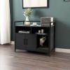 Giantex Cat Litter Box Enclosure – Cat Washroom Hidden Furniture with Front Entry, Scratcher, 2-Door Storage Cabinet, 2 Compartments, Air Vents, Metal Frame, Wooden Pet Crate House (Black)(Black)