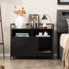 Giantex Cat Litter Box Enclosure – Cat Washroom Hidden Furniture with Front Entry, Scratcher, 2-Door Storage Cabinet, 2 Compartments, Air Vents, Metal Frame, Wooden Pet Crate House (Black)(Black)