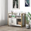Giantex Cat Litter Box Enclosure – Cat Washroom Hidden Furniture with Front Entry, Scratcher, 2-Door Storage Cabinet, 2 Compartments, Air Vents, Metal Frame, Wooden Pet Crate House (Black)(Marble White)