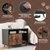 Giantex Cat Litter Box Enclosure – Wooden Washroom with Storage, Scratcher, Winding Entry, Metal Legs, Large Pet Crate Cat House Hidden Furniture (Black & Rustic Brown)(Black & Rustic Brown)