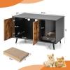 Giantex Cat Litter Box Enclosure, Hidden Cat Washroom Furniture, 2-Door Cabinet, Front Entry, 3 Vent Holes, Cat Scratching Pad, Wooden Pet House Crate End Table for Living Room (Black & Rustic Brown)(Black & Rustic Brown)