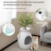 Giantex Cat Litter Box Plant – Hidden Litter Box Furniture with Electronic Odor Removal System, Detachable Door Curtain, Scoop, Cat Litter Box Enclosure Planter Home Decor, Easy to Clean (White)(White)