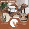 Giantex Cat Scratcher Side Table, C-Shaped End Table with Cat Scratching Board, Washable Cushion, Jingling Ball, Metal Frame, Couch Table Cat Tree Tower for Living Room Bedroom, Rustic Brown