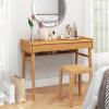 Giantex Computer Desk, 39.5″ Bamboo Home Office Desk with 2 Storage Drawers and Open Shelf, Makeup Table Vanity Desk, Modern Writing Desk Computer Workstation for Bedroom, Study, Natural(Natural)