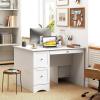 Giantex Computer Desk with 2 Drawers, Modern PC Desk with Storage, Study Writing Table w/ 2-in-1 Keyboard Tray, Wooden Laptop Workstation for Home Office, Bedroom, Living Room (White)