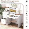 Giantex Computer Desk with 2 Drawers, Modern PC Desk with Storage, Study Writing Table w/ 2-in-1 Keyboard Tray, Wooden Laptop Workstation for Home Office, Bedroom, Living Room (White)