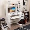 Giantex Computer Desk with Hutch, 43.5 Inch Home Office Desk with Keyboard Tray & Charging Station, Laptop PC Table for Workstation, Modern Study Writing Desk for Small Space, Bedroom, Black(White)