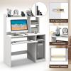 Giantex Computer Desk with Hutch, 43.5 Inch Home Office Desk with Keyboard Tray & Charging Station, Laptop PC Table for Workstation, Modern Study Writing Desk for Small Space, Bedroom, Black(White)