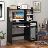 Giantex Computer Desk with Hutch, 43.5 Inch Home Office Desk with Keyboard Tray & Charging Station, Laptop PC Table for Workstation, Modern Study Writing Desk for Small Space, Bedroom, Black(Black)