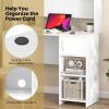 Giantex Computer Desk with Hutch, Home Office Desk with Storage Cabinet & Adjustable Shelf, 2 Cable Holes, Modern Laptop PC Desk Computer Workstation for Working, Study Writing Desk for Bedroom, Gray(White)
