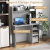 Giantex Computer Desk with Hutch, Home Office Desk with Storage Cabinet & Adjustable Shelf, 2 Cable Holes, Modern Laptop PC Desk Computer Workstation for Working, Study Writing Desk for Bedroom, Gray(Grey)