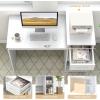 Giantex Computer Desk with Storage, Modern PC Laptop Table with Printer Shelf, Drawer, CPU Stand & Cable Hole, Compact Study Writing Desk Workstation for Small Spaces Home Office, White