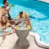 Giantex Cool Bar Table, 8 Gallon Beer and Wine Cooler, Rattan Style Patio Bar Tables, Height Adjustable, 3-in-1 Ice Cooler with Drainage Plug, Outdoor Cocktail Table for Deck Pool Party (Taupe)(Taupe)