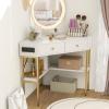 Giantex Corner Desk with Charging Station, 90 Degree Triangle Computer Desk with 2 Drawers & Storage Shelf, L-Shaped Writing Desk Makeup Vanity Table, Compact Corner Desk for Small Spaces (Black)(White)