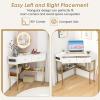 Giantex Corner Desk with Charging Station, 90 Degree Triangle Computer Desk with 2 Drawers & Storage Shelf, L-Shaped Writing Desk Makeup Vanity Table, Compact Corner Desk for Small Spaces (Black)(Gold)