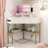 Giantex Corner Desk with Charging Station, 90 Degree Triangle Computer Desk with 2 Drawers & Storage Shelf, L-Shaped Writing Desk Makeup Vanity Table, Compact Corner Desk for Small Spaces (Black)(Gold)