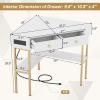 Giantex Corner Desk with Charging Station, 90 Degree Triangle Computer Desk with 2 Drawers & Storage Shelf, L-Shaped Writing Desk Makeup Vanity Table, Compact Corner Desk for Small Spaces (Black)(White)