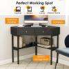 Giantex Corner Desk with Charging Station, 90 Degree Triangle Computer Desk with 2 Drawers & Storage Shelf, L-Shaped Writing Desk Makeup Vanity Table, Compact Corner Desk for Small Spaces (Black)(Black)