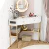 Giantex Corner Desk with Charging Station, 90 Degree Triangle Computer Desk with 2 Drawers & Storage Shelf, L-Shaped Writing Desk Makeup Vanity Table, Compact Corner Desk for Small Spaces (Black)(Gold)