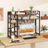 Giantex Desktop Bookshelf, 37″ Desk Shelf for Up to 32″ Computer Monitors, 4 Tier Desktop Display Shelves with Grid Panel, 6 Movable Hooks, Anti-tip Device, Desk Hutch for Home Office Dorm (Black)(Rustic Brown)