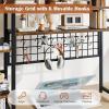 Giantex Desktop Bookshelf, 37″ Desk Shelf for Up to 32″ Computer Monitors, 4 Tier Desktop Display Shelves with Grid Panel, 6 Movable Hooks, Anti-tip Device, Desk Hutch for Home Office Dorm (Black)(Rustic Brown)