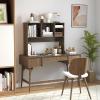 Giantex Desktop Bookshelf, Countertop Storage Hutch with 4 Shelves for Computer Desk, Dressing Tabletop Display Rack, Multipurpose Desk Hutch Storage Organizer for Home Office Dorm (Black)(Grey Oak)
