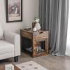 Giantex Dog Crate Furniture, Dog Kennel End Table with Chew-Proof Metal Fence, Lockable Door, Storage Drawer, Wired and Wireless Charging, Wooden Pet Cage Side Table Indoor (Rustic Brown)(Rustic Brown)