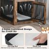 Giantex Dog Crate Furniture, Dog Kennel End Table with Chew-Proof Metal Fence, Lockable Door, Storage Drawer, Wired and Wireless Charging, Wooden Pet Cage Side Table Indoor (Rustic Brown)(Rustic Brown)