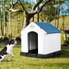 Giantex Dog House for Small Dogs, Waterproof Plastic Dog Houses with Air Vents and Elevated Floor, Easy to Assemble, Outdoor Cat Feeding Station Indoor Patio Backyard Dog Kennel House(Blue & White)