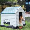Giantex Dog House for Small Dogs, Waterproof Plastic Dog Houses with Air Vents and Elevated Floor, Easy to Assemble, Outdoor Cat Feeding Station Indoor Patio Backyard Dog Kennel House(Blue & White)