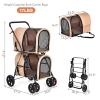 Giantex Double Pet Stroller with 2 Detachable Carrier Bags, Safety Belt, 4 Lockable Wheels, Folding Cat & Dog Stroller for Small Medium Pets, Cats Dogs Puppy Travel Strolling Cart (Beige)(Beige)