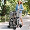 Giantex Double Pet Stroller with 2 Detachable Carrier Bags, Safety Belt, 4 Lockable Wheels, Folding Cat & Dog Stroller for Small Medium Pets, Cats Dogs Puppy Travel Strolling Cart (Beige)(Gray)