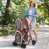 Giantex Double Pet Stroller with 2 Detachable Carrier Bags, Safety Belt, 4 Lockable Wheels, Folding Cat & Dog Stroller for Small Medium Pets, Cats Dogs Puppy Travel Strolling Cart (Beige)(Pink)