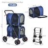 Giantex Double Pet Stroller with 2 Detachable Carrier Bags, Safety Belt, 4 Lockable Wheels, Folding Cat & Dog Stroller for Small Medium Pets, Cats Dogs Puppy Travel Strolling Cart (Beige)(Navy)