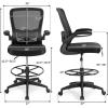 Giantex Drafting Chair High Back Office Chairs with Footrest Ring Flip-Up Armrest Height Adjustable Executive Desk Chair Ergonomic Mesh Computer Task Chair Lumbar Support Tall Office Chair (1, Black)(Black)