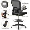 Giantex Drafting Chair High Back Office Chairs with Footrest Ring Flip-Up Armrest Height Adjustable Executive Desk Chair Ergonomic Mesh Computer Task Chair Lumbar Support Tall Office Chair (1, Black)(Black)